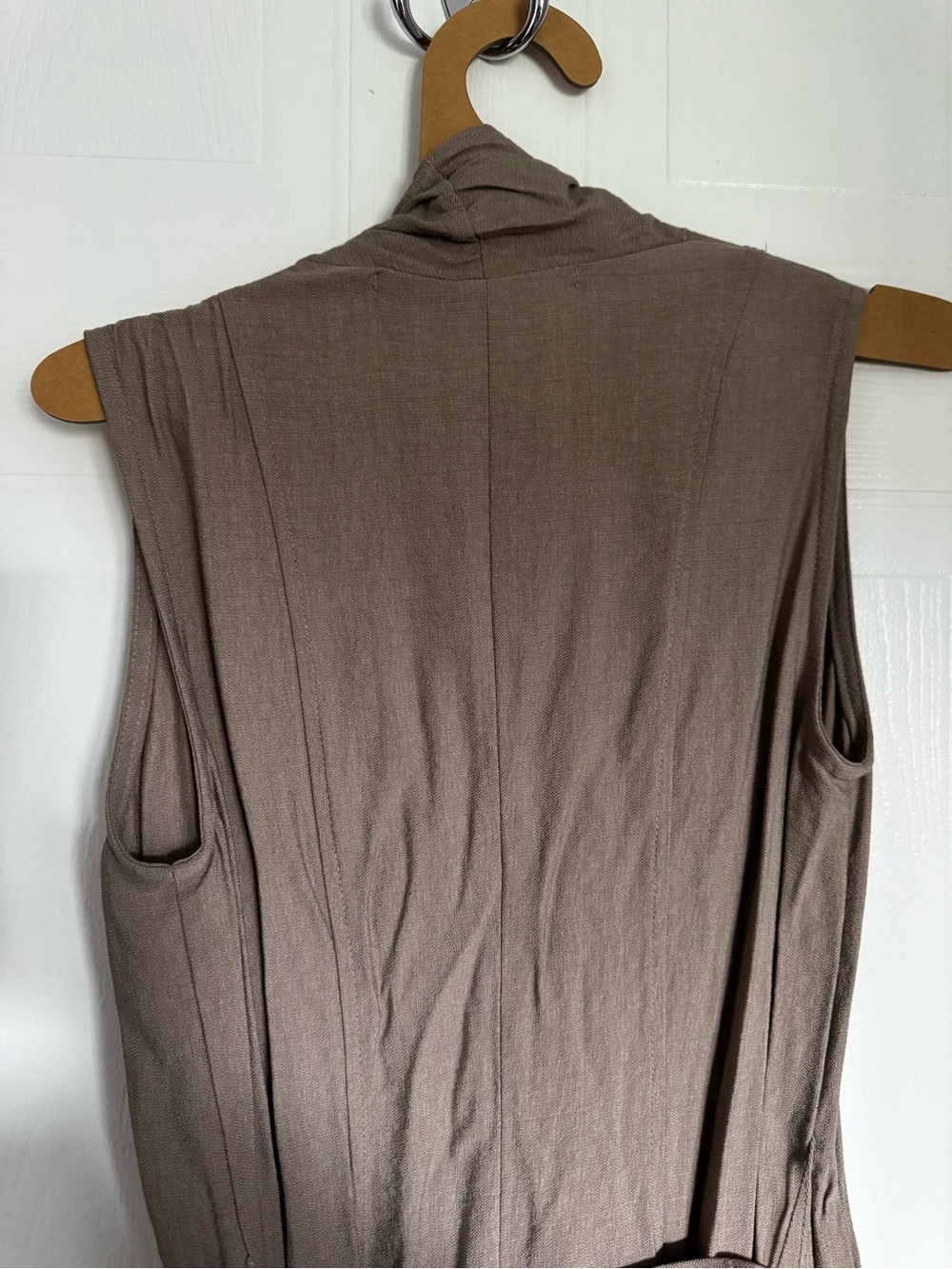 Sleeveless Taupe Wrap Tunic with Waist Tie - Picture 7 of 16